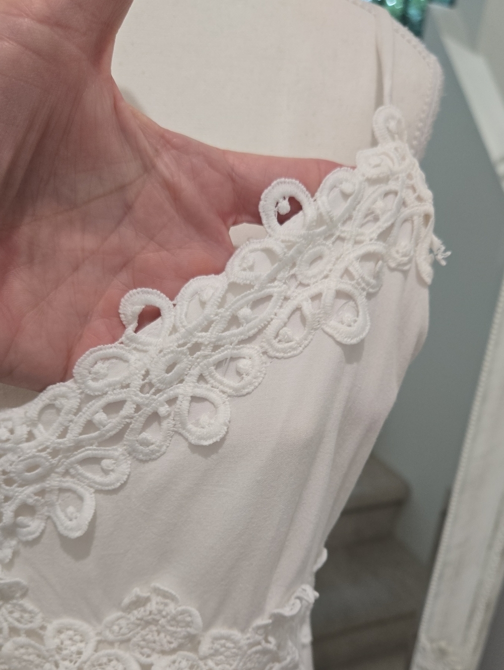 Sleeveless White Lace-Trim Mini Dress - Picture 7 of 10